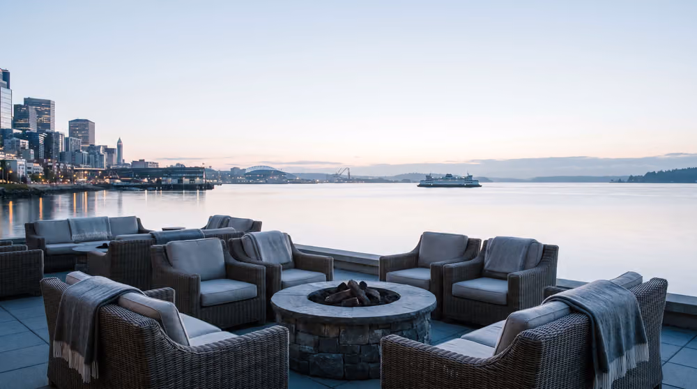 A waterfront hotel room looking over the lake (placeholder render, replace with the client’s photography)