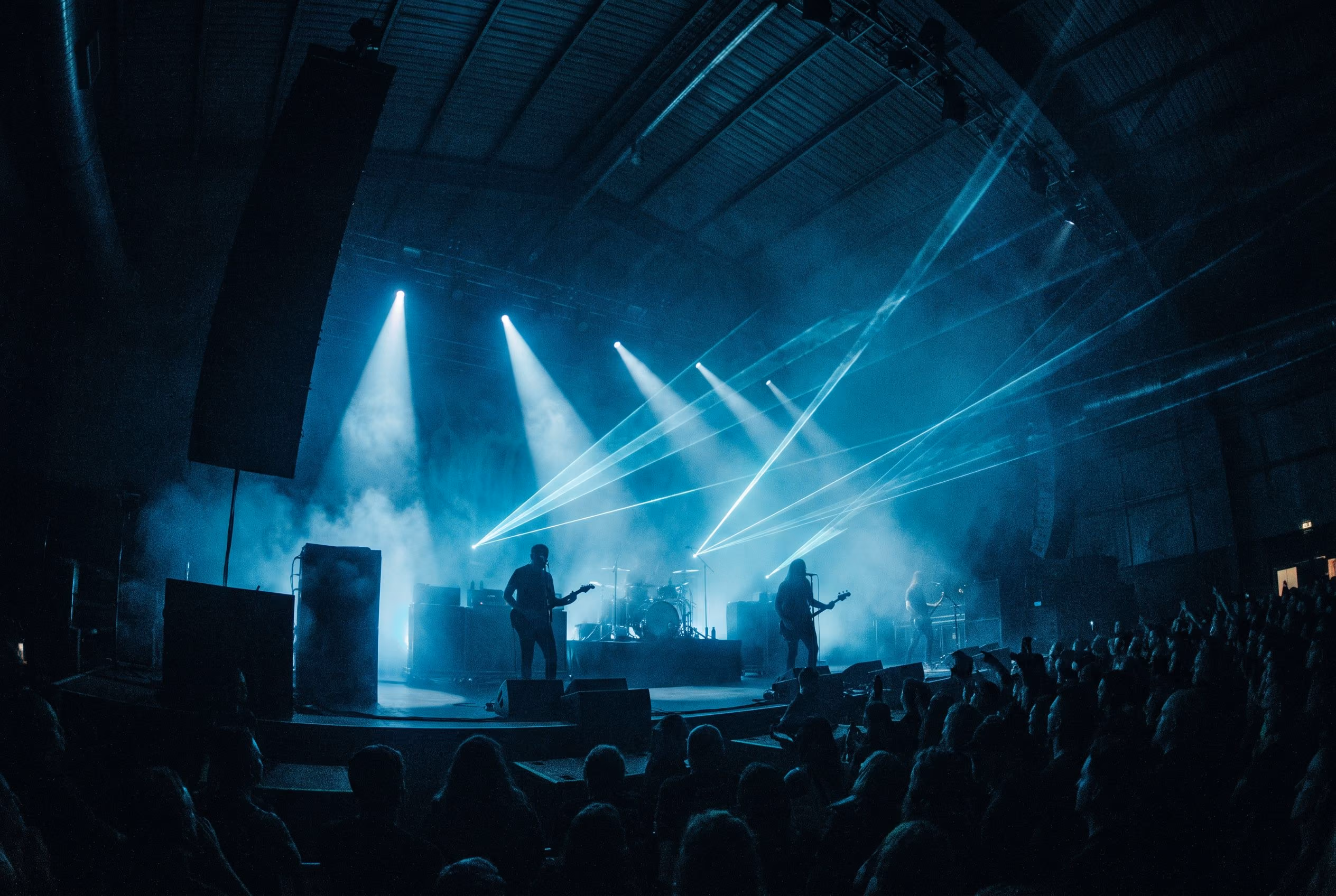 Stage lighting and AV setup for a live event