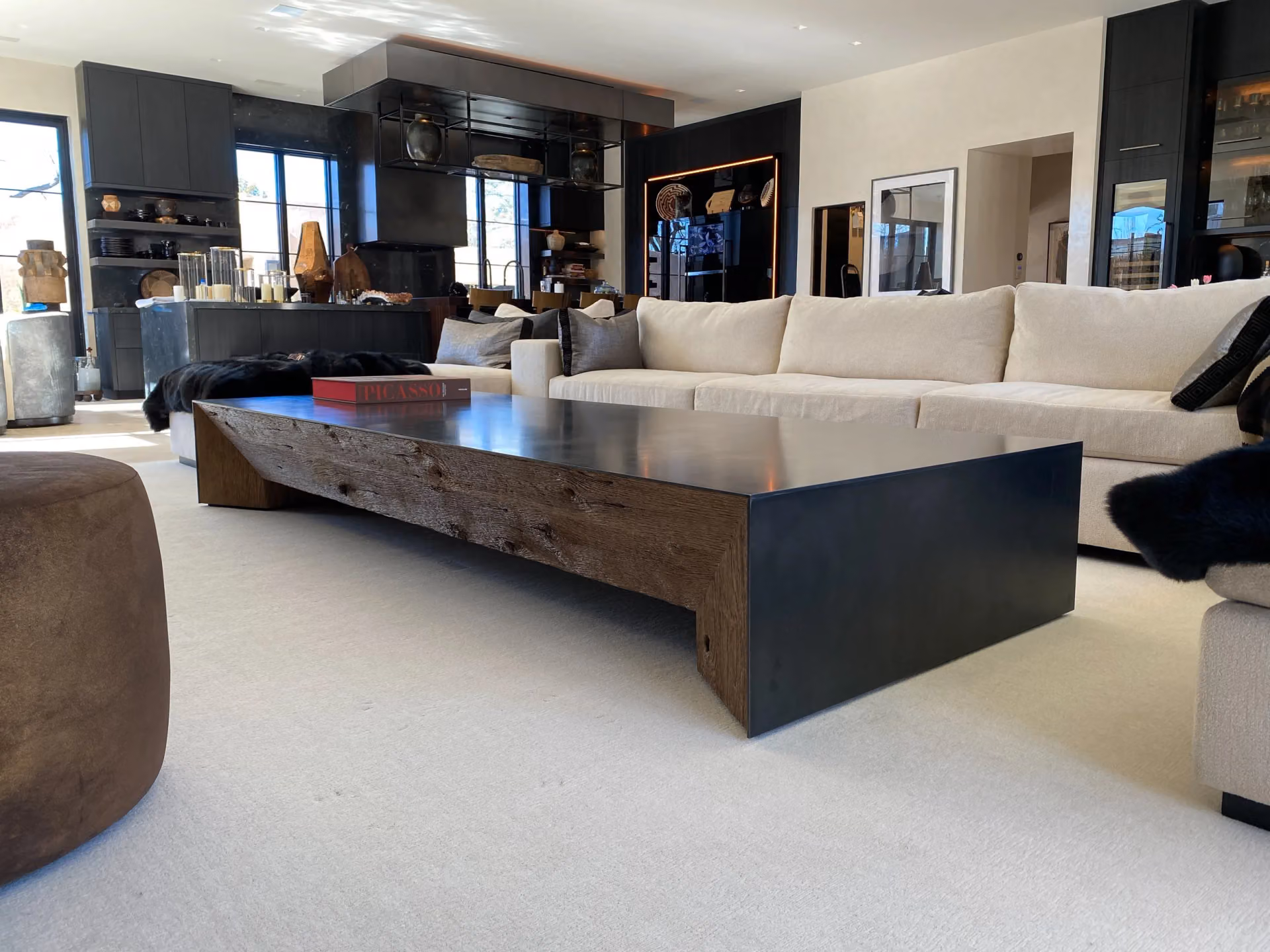 A fabricated steel table