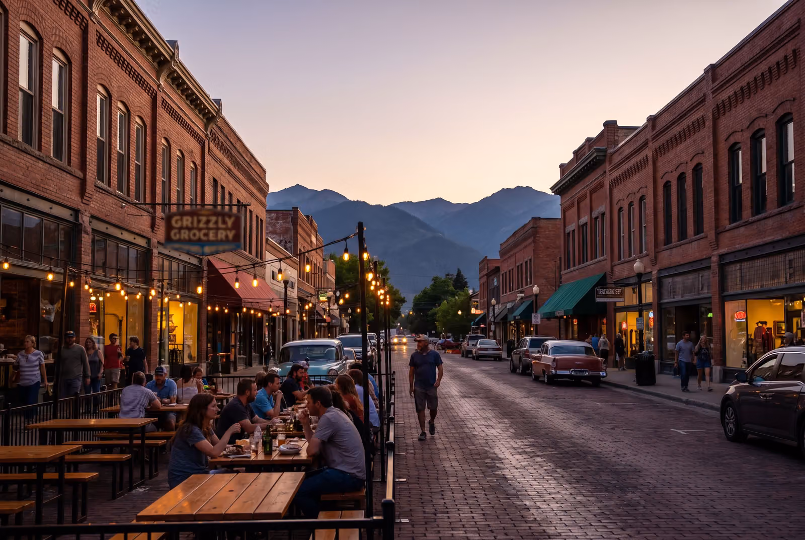 Downtown Missoula at dusk