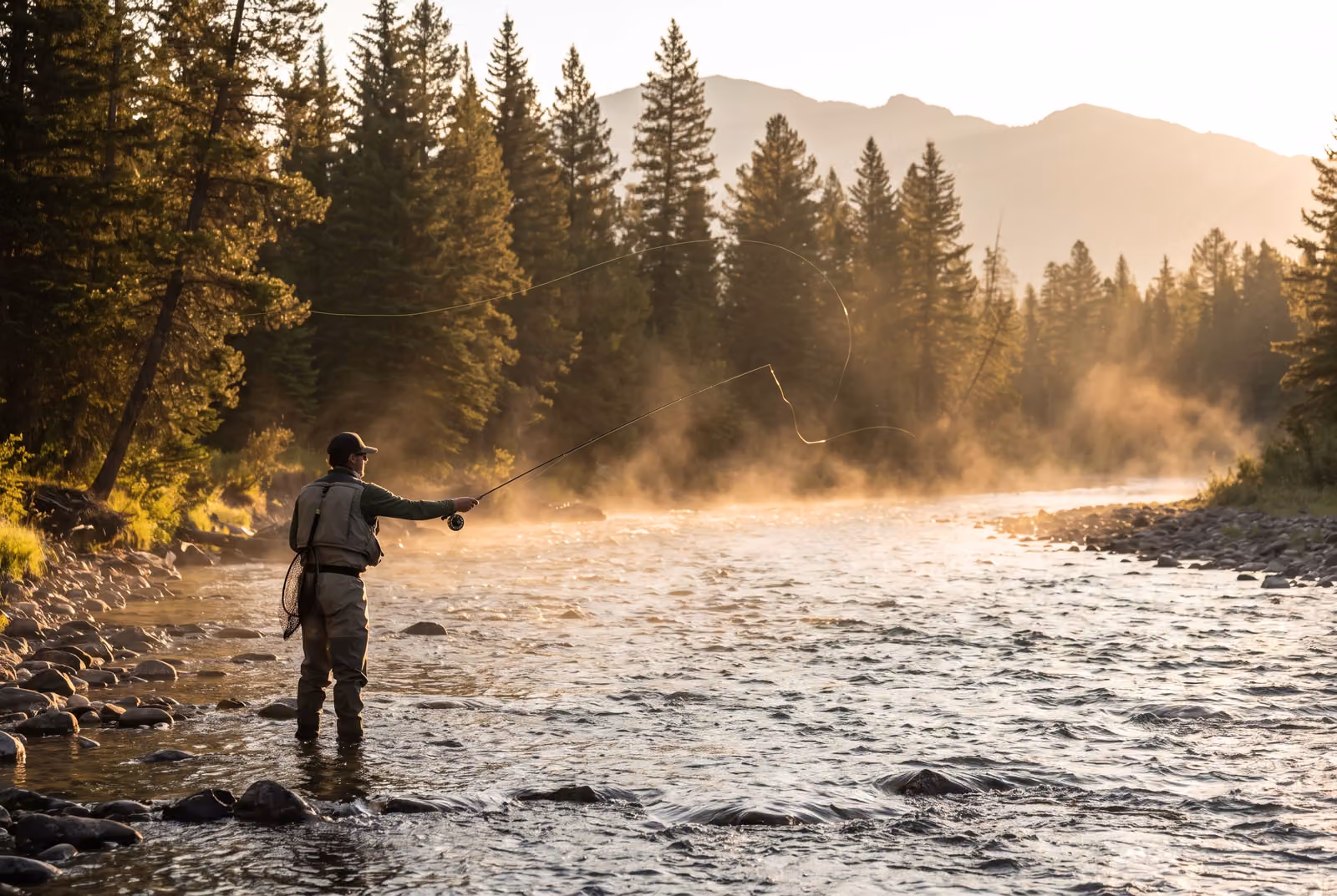 Fly fishing at golden hour