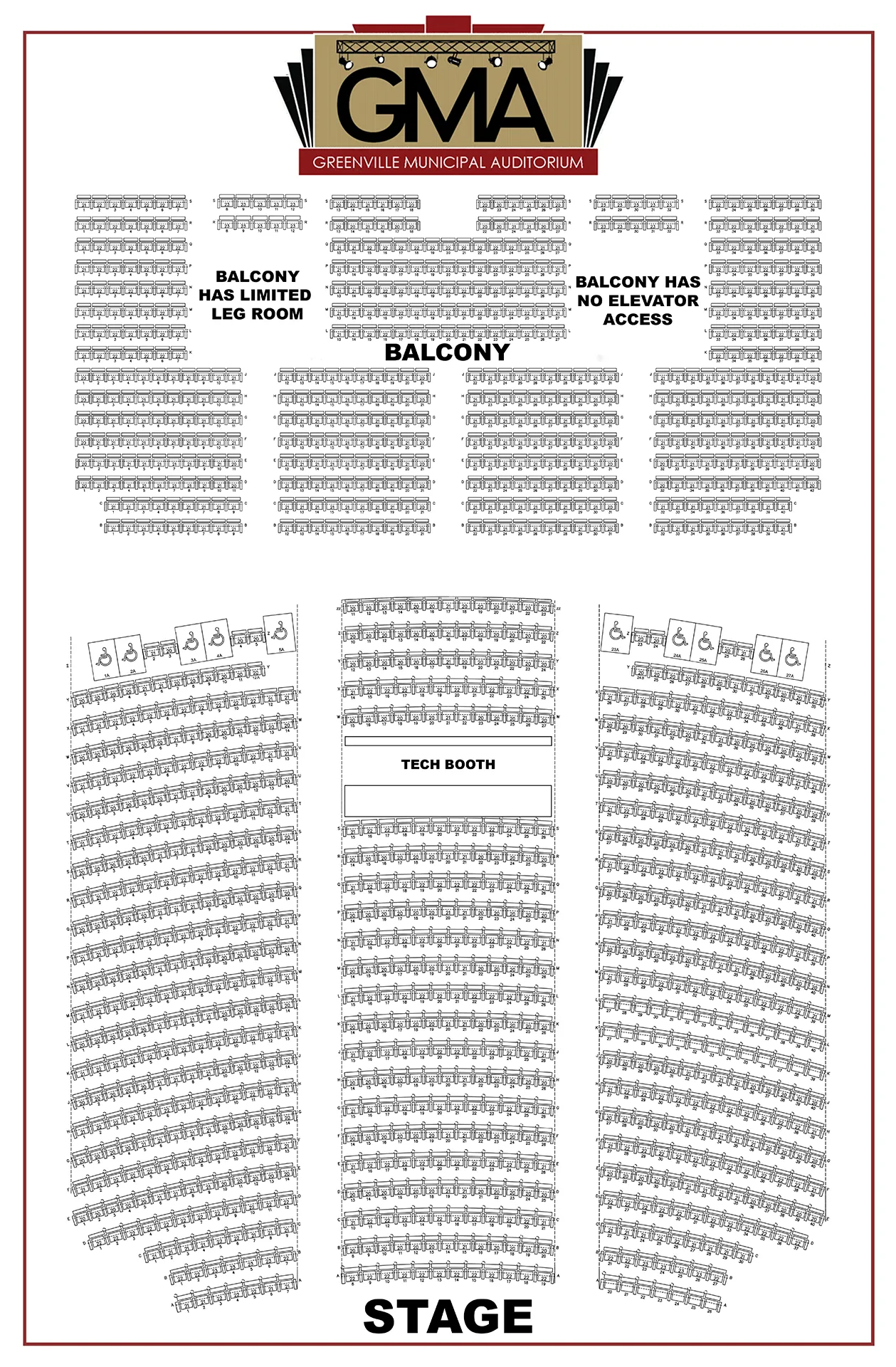 GMA seat diagram: main floor and balcony seating map