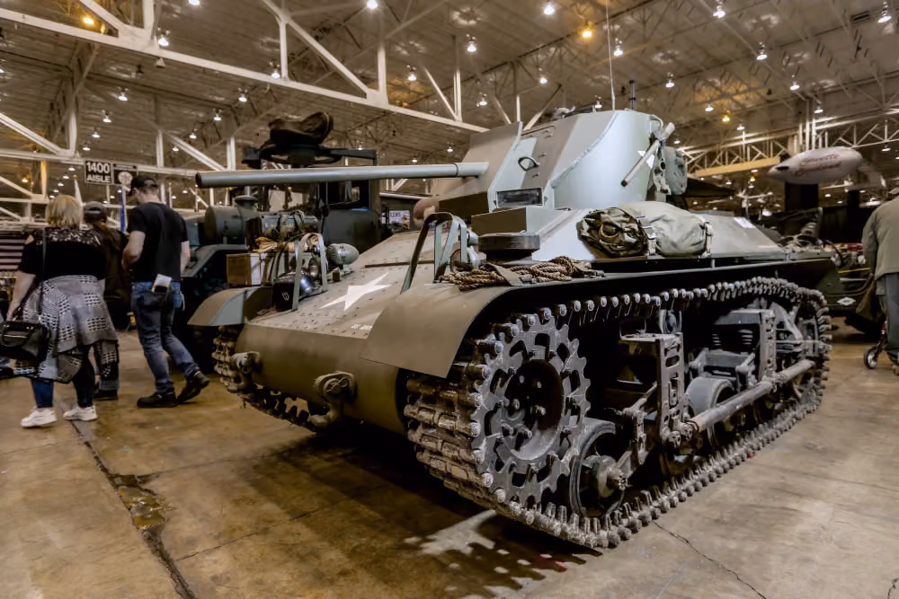 A Sherman tank on display inside the I-X Center