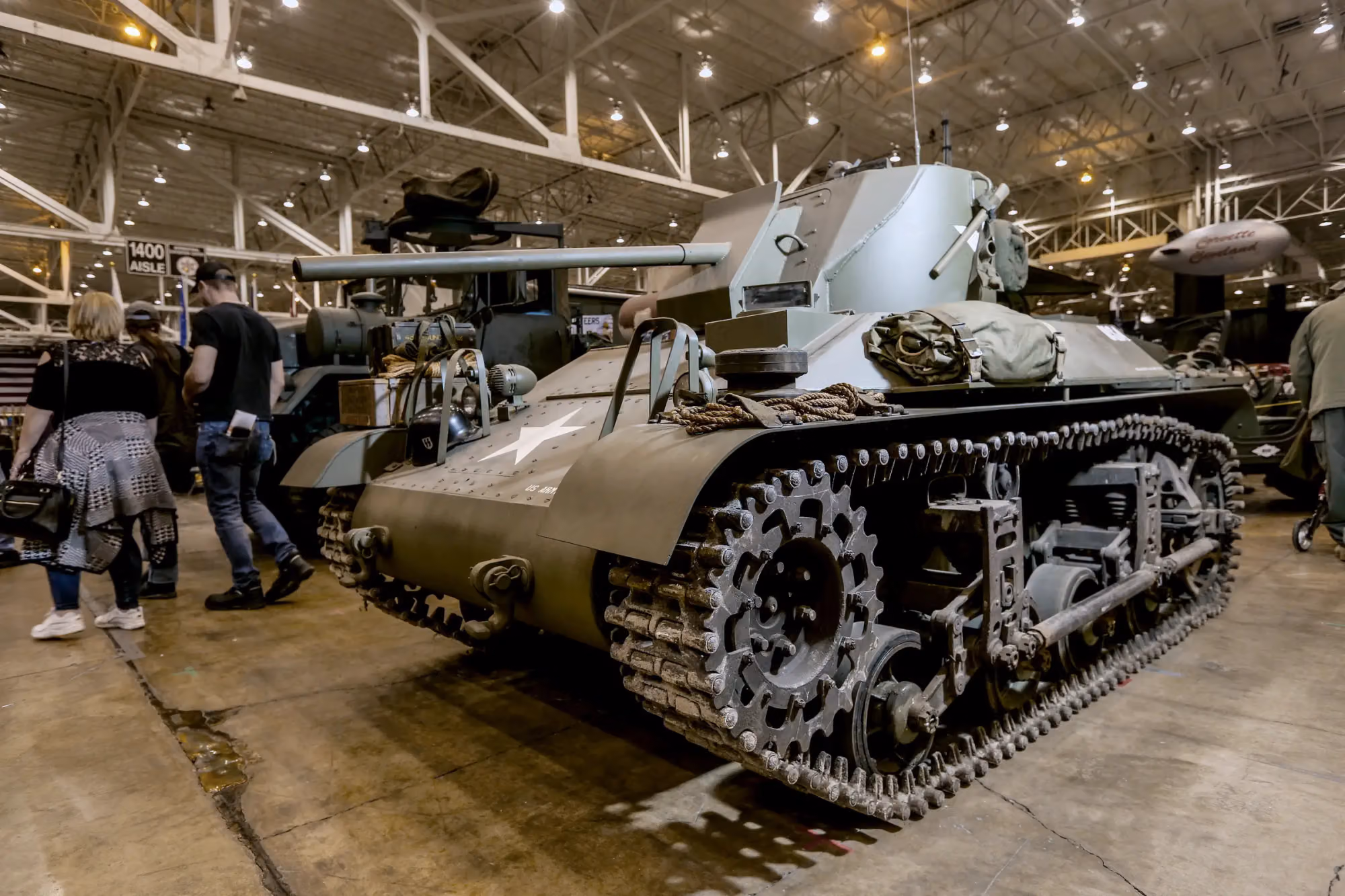 A Sherman tank on display inside the I-X Center