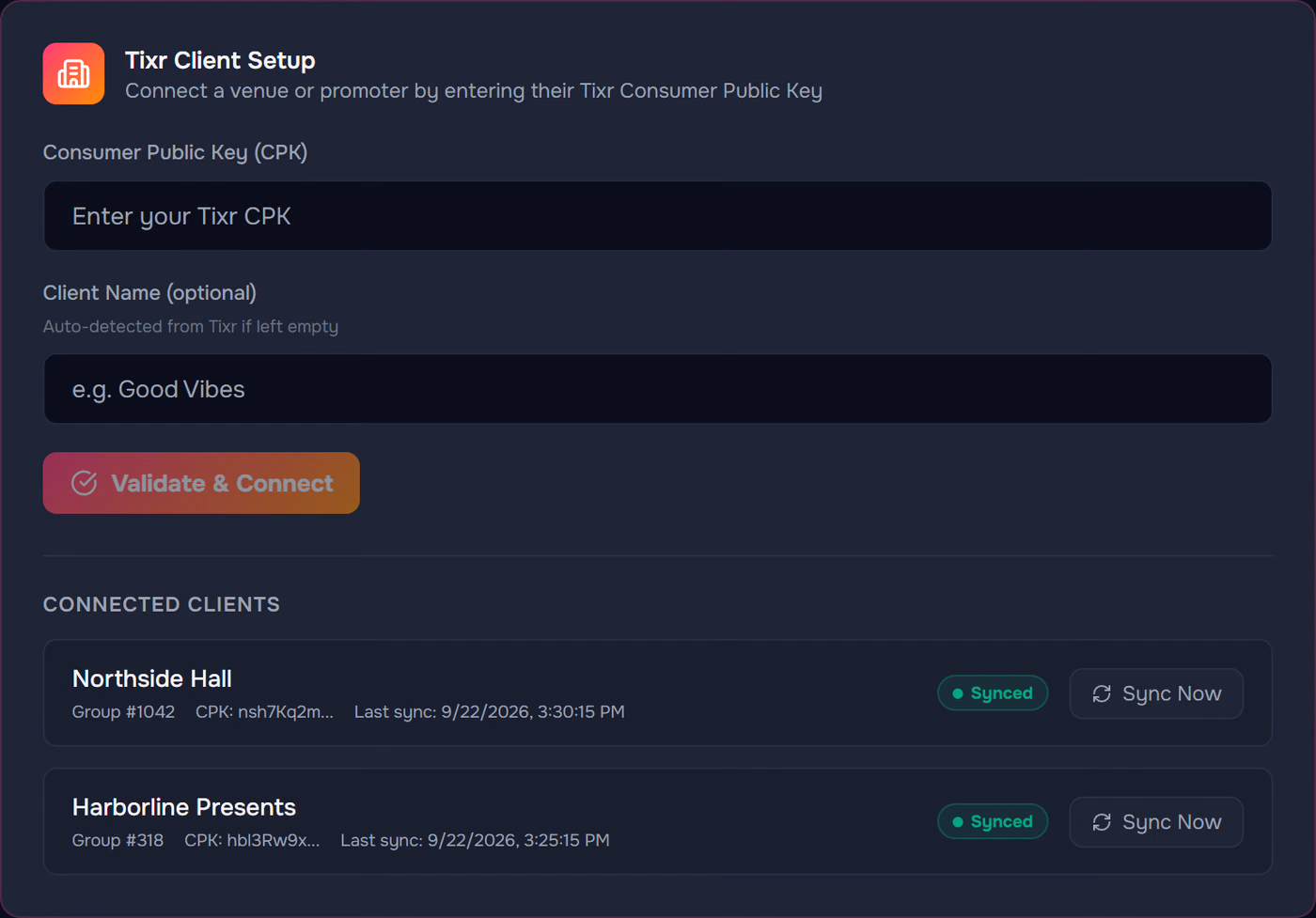 Connecting TIXR to Pixl Ads with one key; the client name is detected automatically