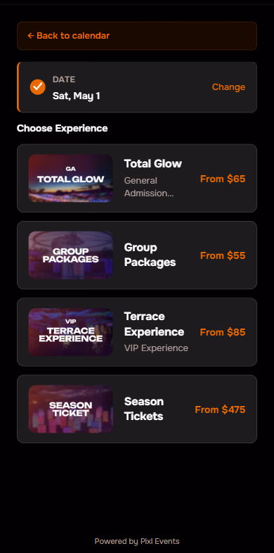 The booking widget on a phone at the experience step