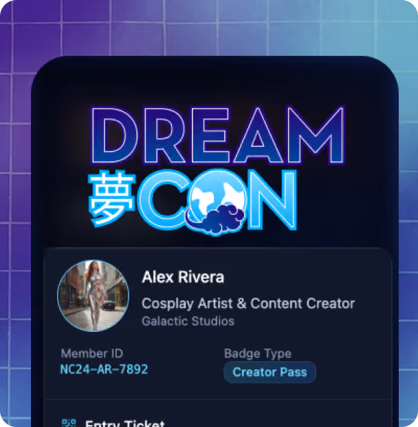 Pixl digital event pass shown on a mobile device
