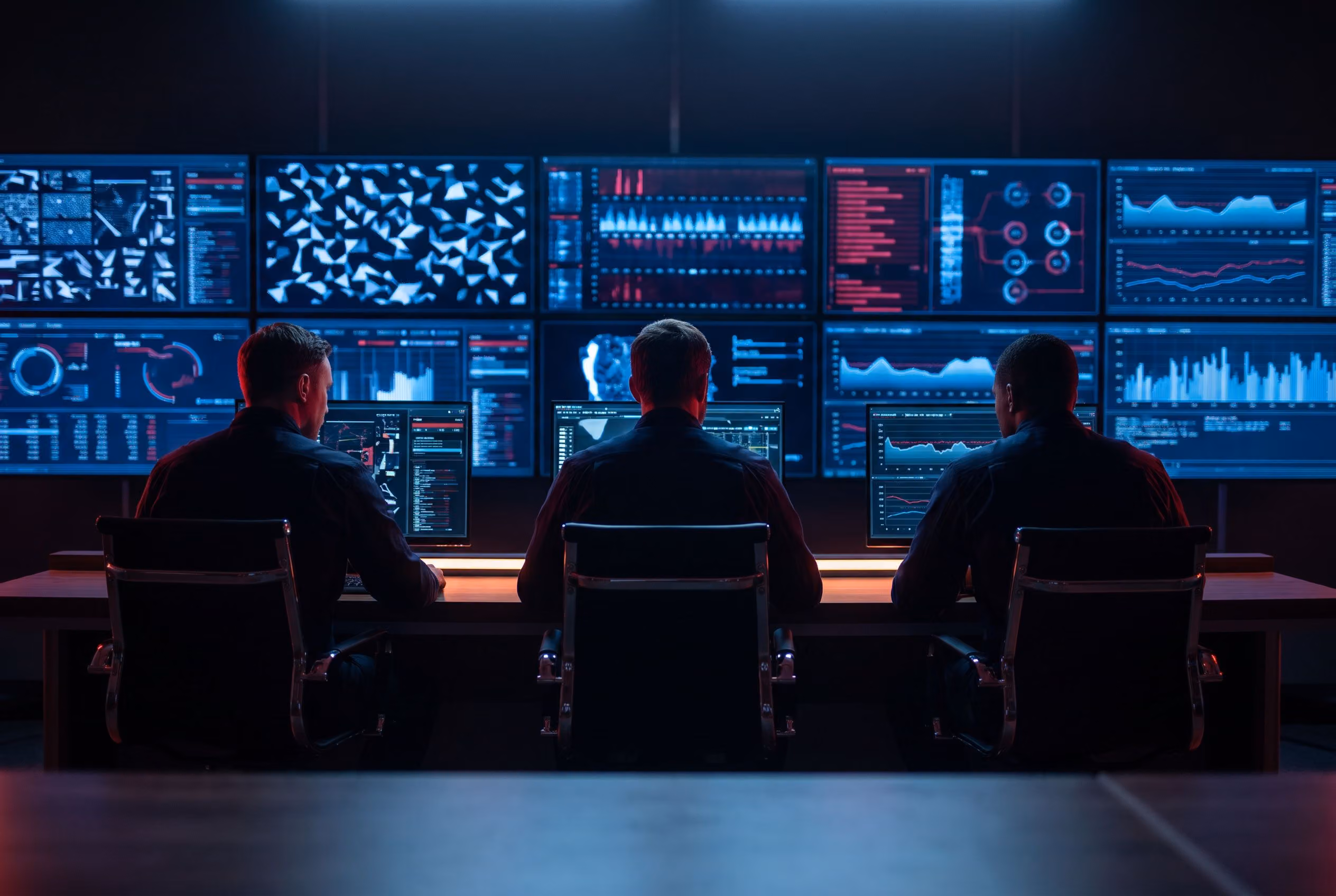 Team in a dark operations room