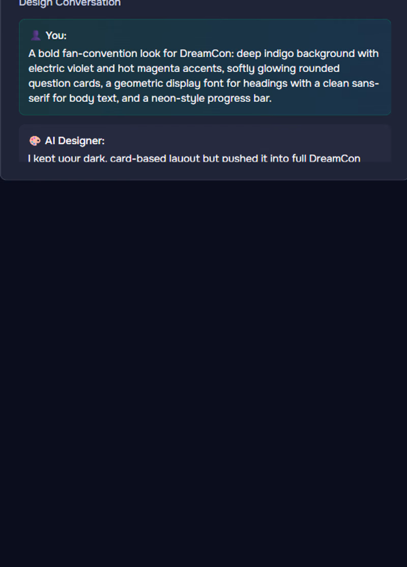 The design conversation in Pixl Forms: a request and a refinement in plain English
