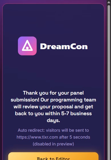 A branded thank-you screen on a phone