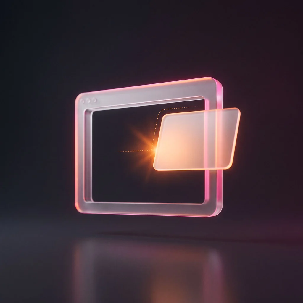 Two glass panels, one nested inside the other, lit in orange