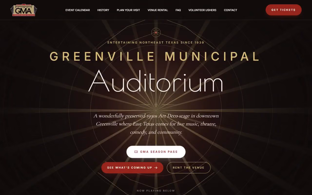A finished venue home page