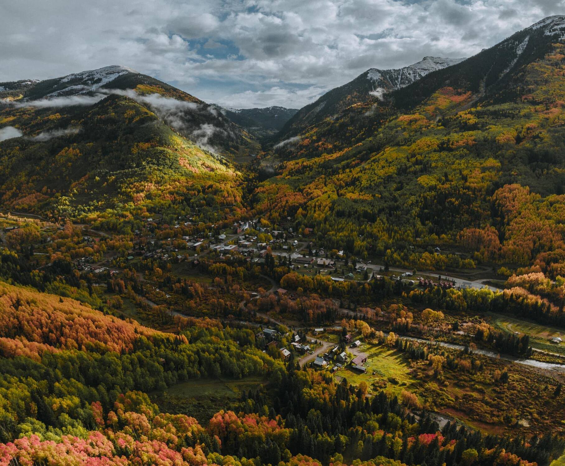 Aerial view of Rico, Colorado in autumn