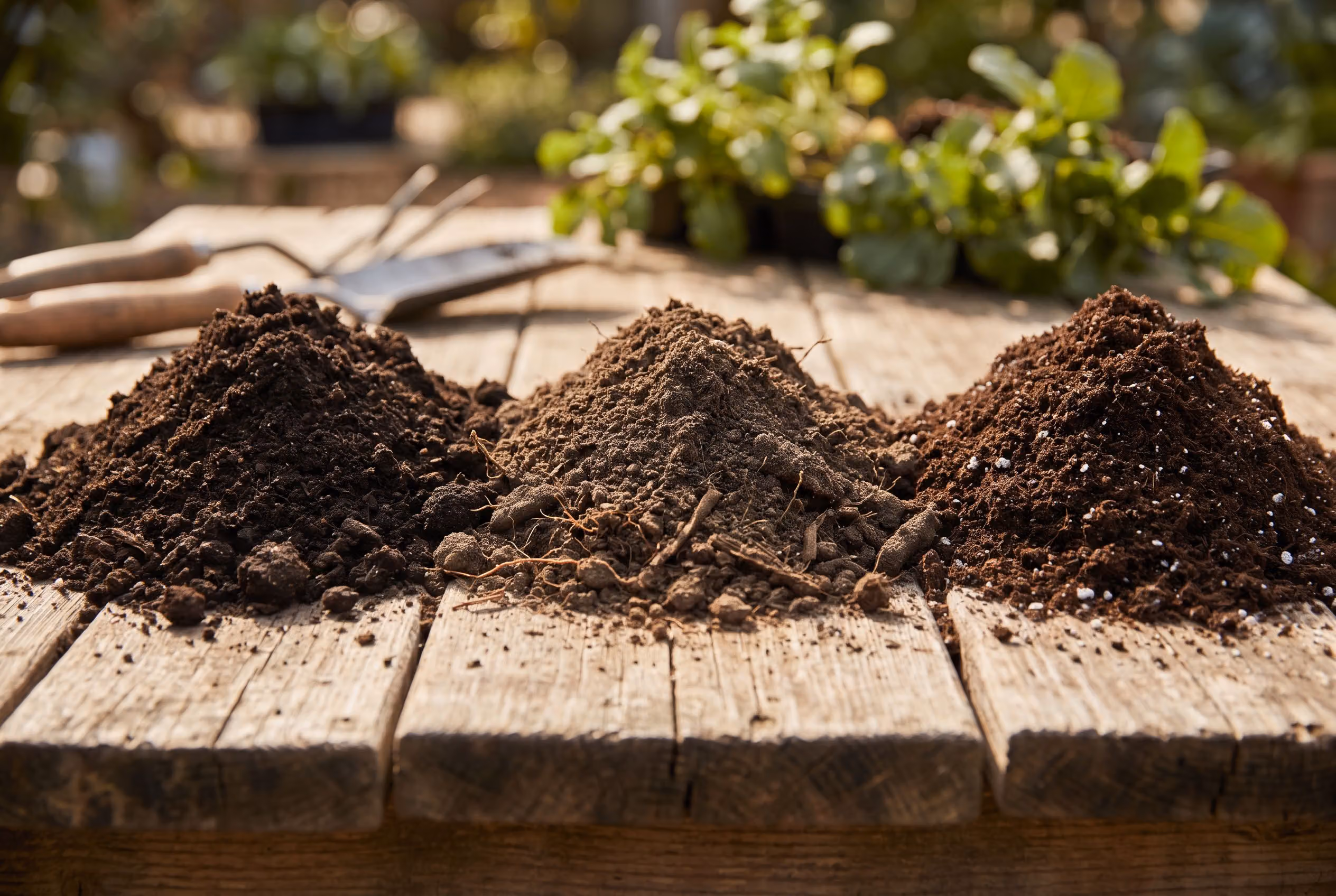 Three artisan soil products side by side
