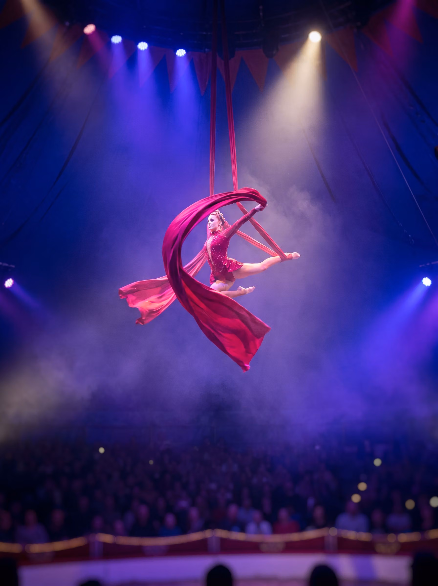 Aerial silks performance under the big top