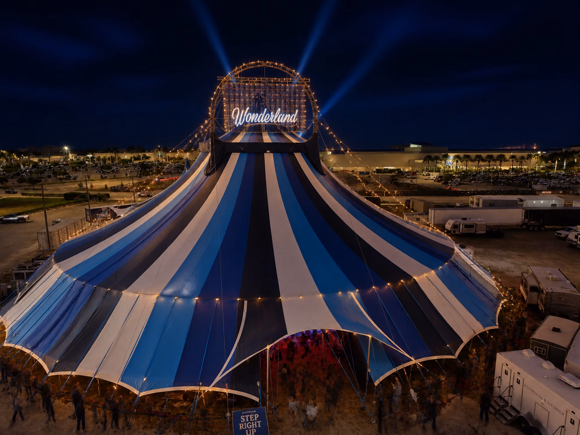 Inside the big top set for a private event