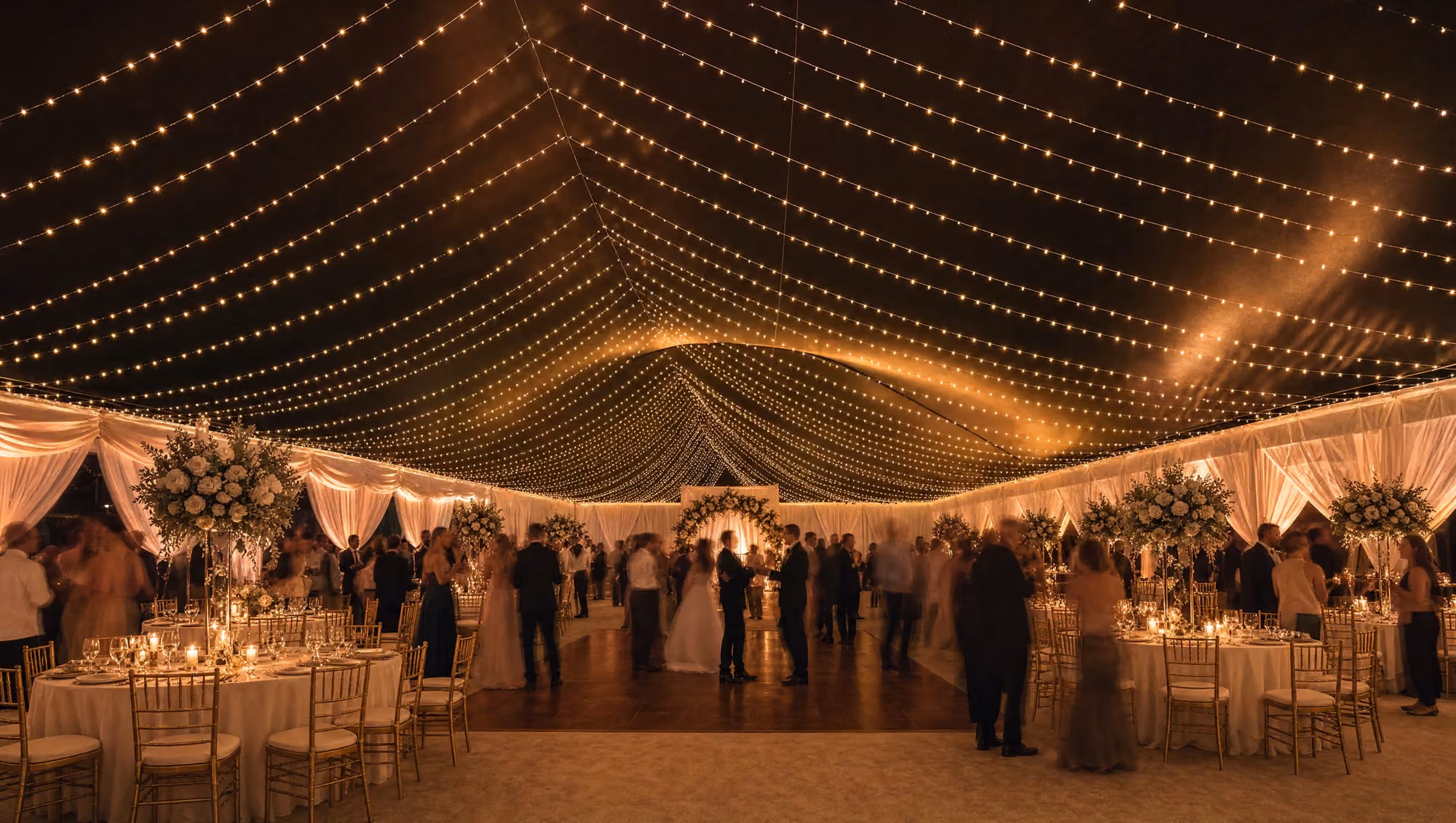 Wedding reception under way inside the 20m by 40m reception pavilion