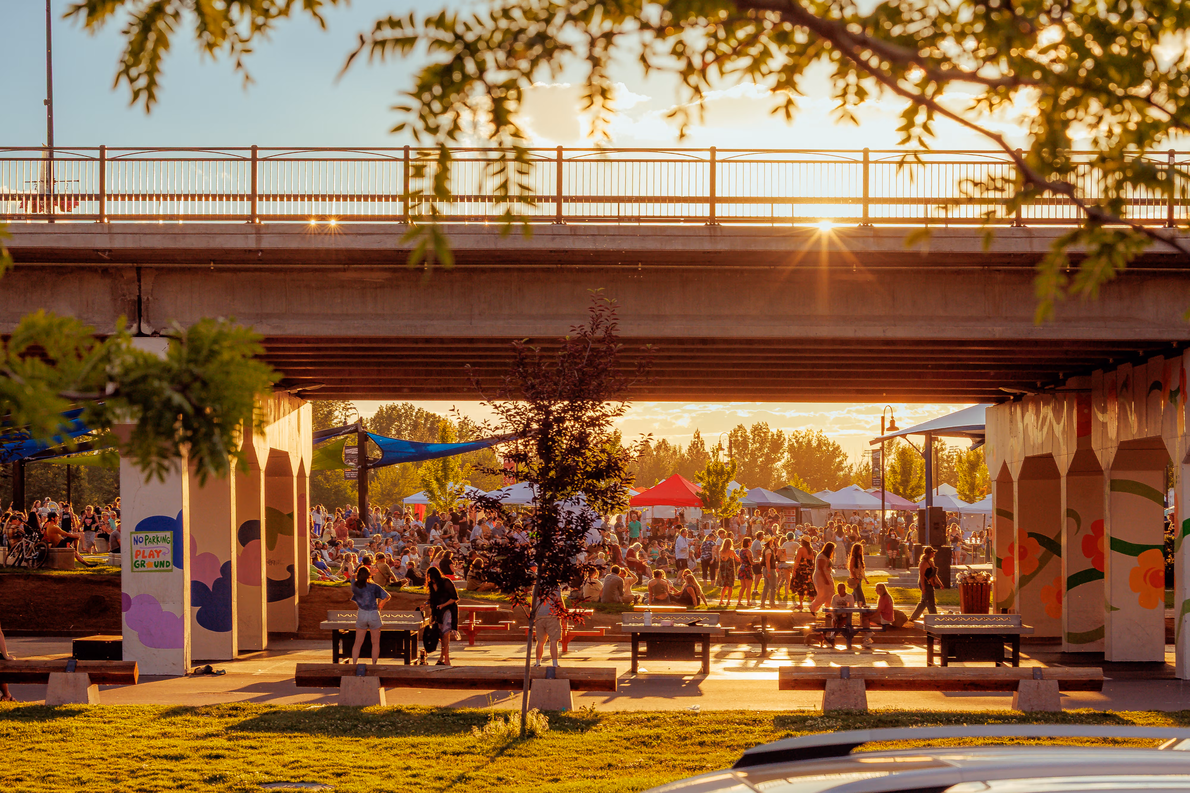 Wide view of the Missoula Fairgrounds during the festival